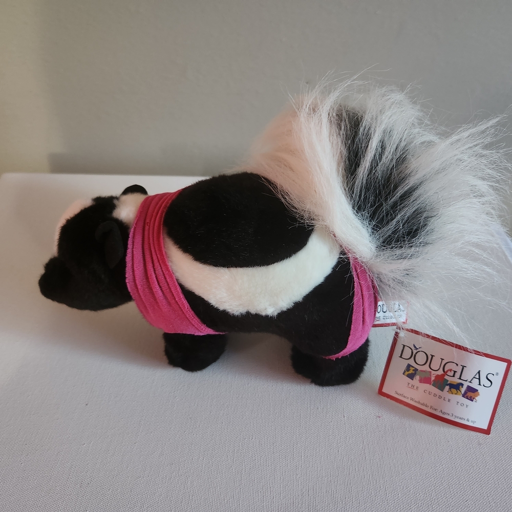 Douglas Cuddle Toy Plush Skunk Toy in Black, White & Pink